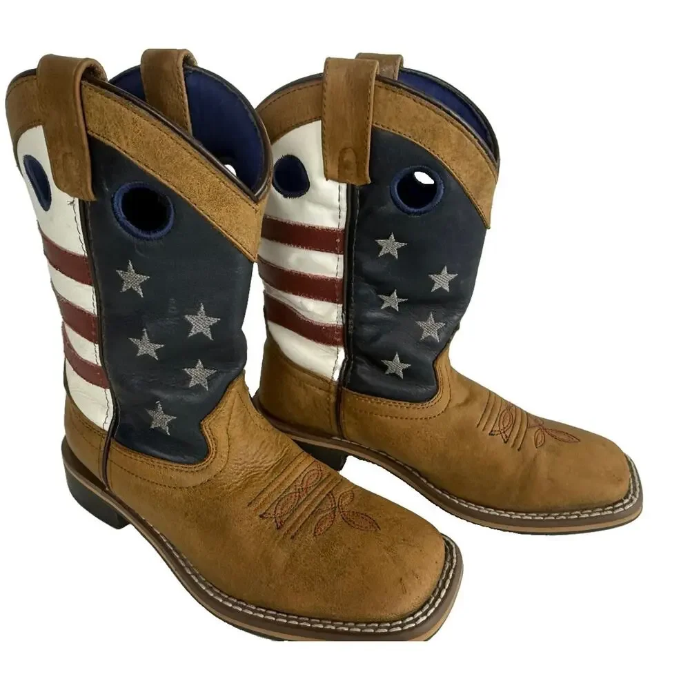 Cody James Kids USA Flag Cowboy Boots Size 2 D Square Toe Western Leather 43880